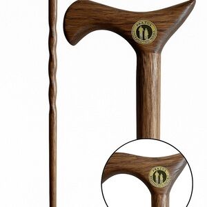 Brazos Solid Wood Walking Cane Twisted Handle 37” Made in USA Oak Finish